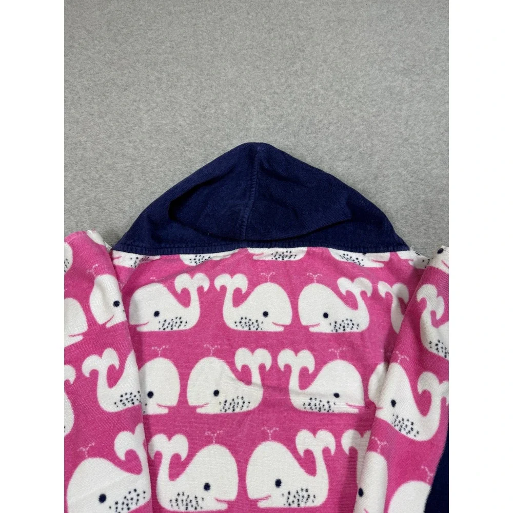 Pottery Barn Kids Pink Whale Hooded Beach Towel Wrap Navy Blue Cotton Terry